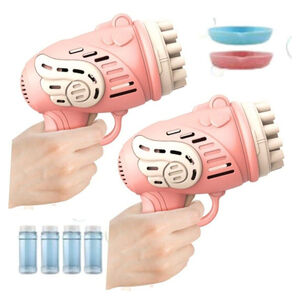 2 Pack Double Bubble Guns Bubble Machine Bubbles for Kids Toddler Toys Pink NEW
